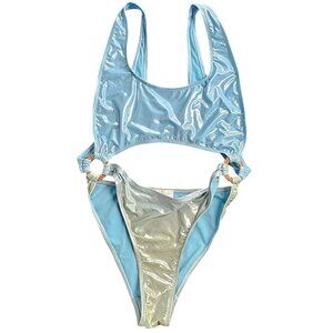 Normaillot Blue Rainbow Ageless Swimsuit Size Medium Cut Out Front Back Metallic